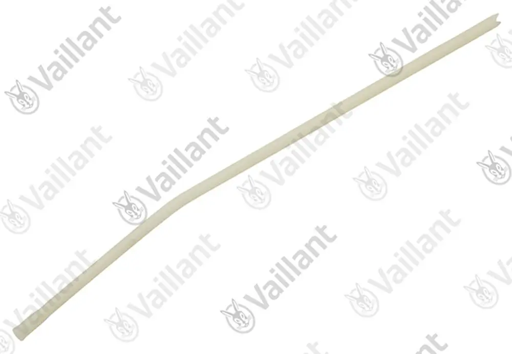 Vaillant Rohr, schlank und gebogen, aus Kunststoff, mit einem Ende abgerundet. Ideal für Warmwasseranwendungen in Heizsystemen.